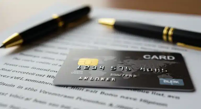 Credit card on legal documents representing new federal regulations