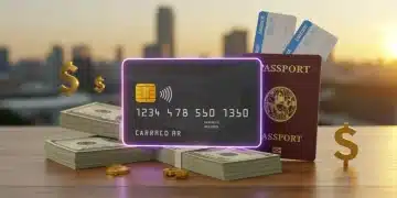 Credit card with cash and travel items, symbolizing lucrative welcome bonuses in early 2025