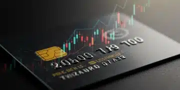 Credit card with rising interest rate graph overlay, symbolizing the financial outlook for 2025.