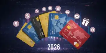Credit cards fanned out with glowing reward icons for maximizing 2026 earnings