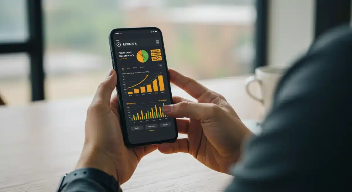 Person analyzing credit card rewards dashboard on a smartphone