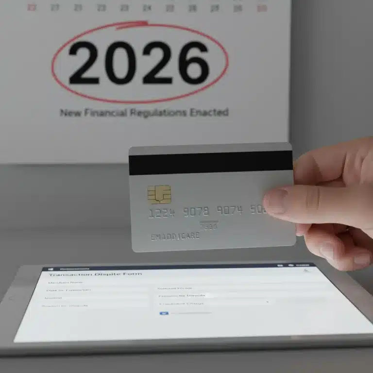 Credit card in hand over tablet with 2026 chargeback form