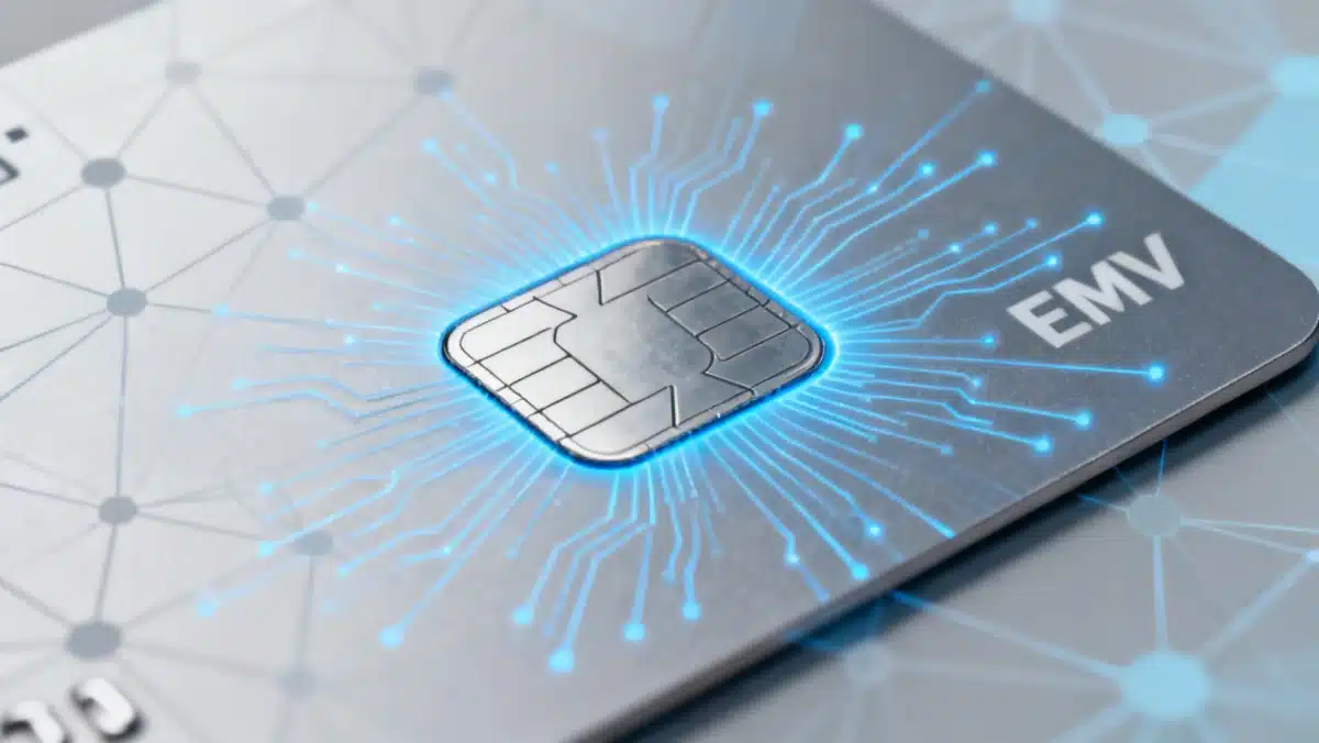 EMV chip technology on a credit card ensuring secure transactions