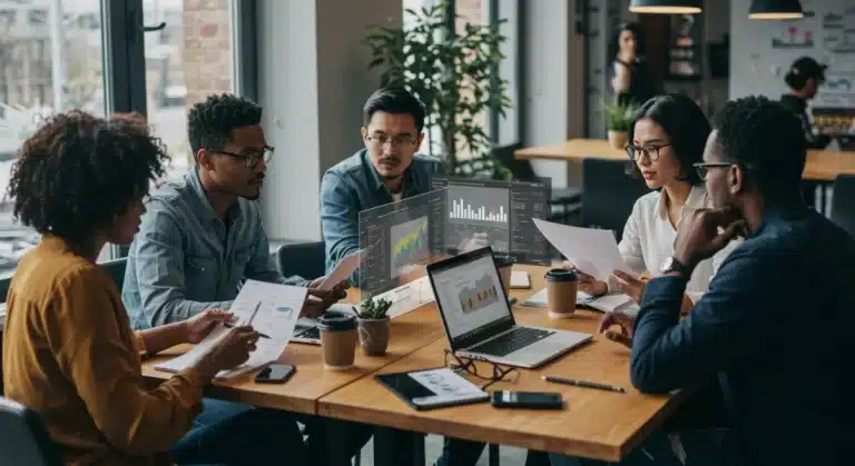 Freelancers and gig workers discussing irregular income budgeting strategies in 2026