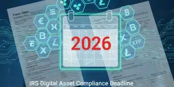 IRS digital asset reporting requirements 2026 calendar and cryptocurrency symbols