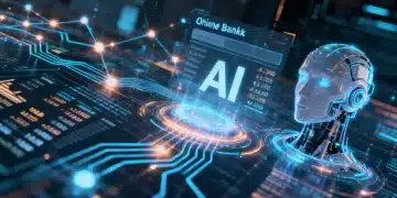 Futuristic digital banking interface with AI integration