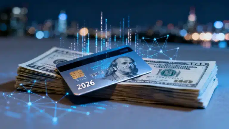 Modern credit card with dollar bills, representing hidden financial benefits and perks in 2026.