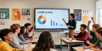 High school students learning about credit scores in a financial literacy workshop.