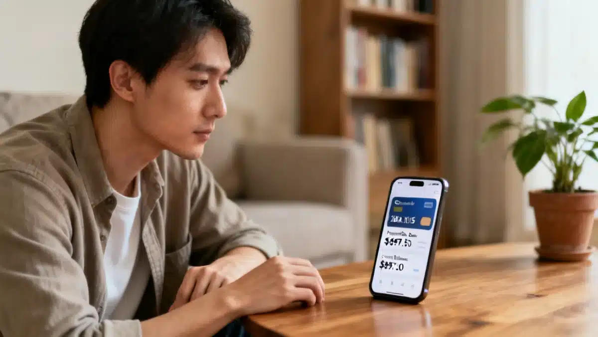 Person managing credit card payments on a mobile app