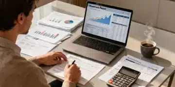 Person analyzing student loan documents and financial charts on a laptop, planning repayment strategies.