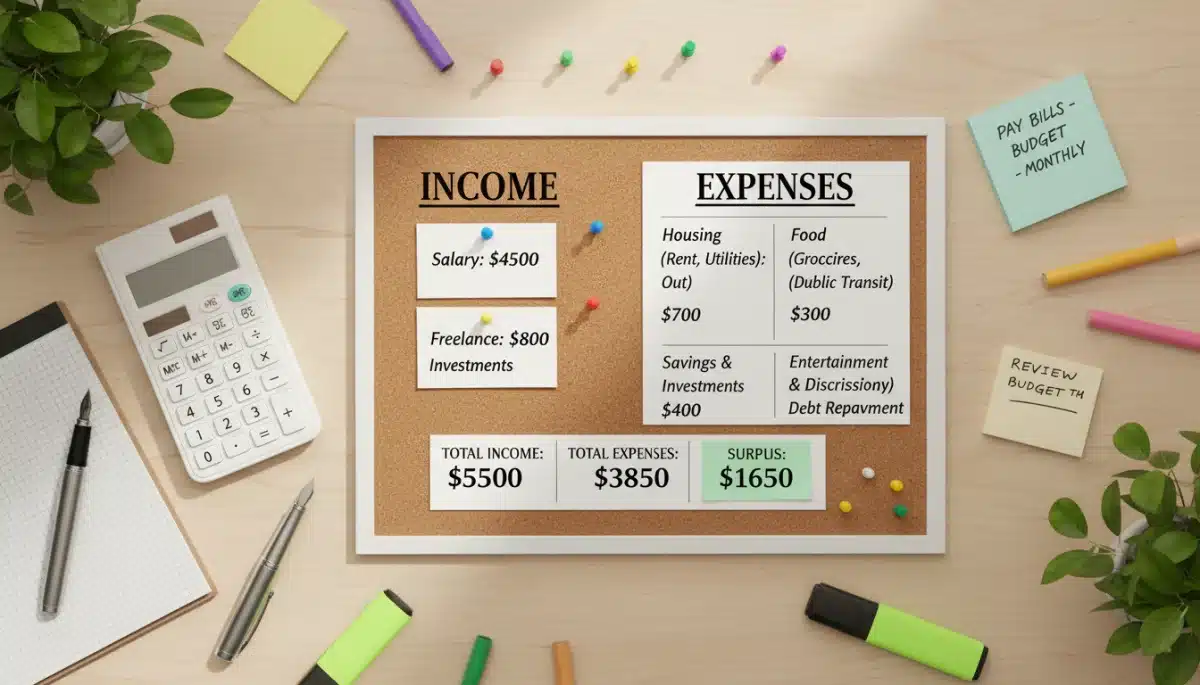 Detailed budget breakdown with categories and financial tools