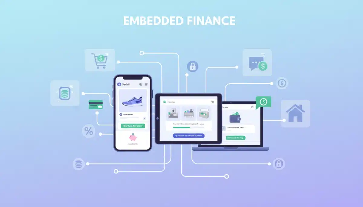 Embedded finance concept illustration with interconnected digital devices