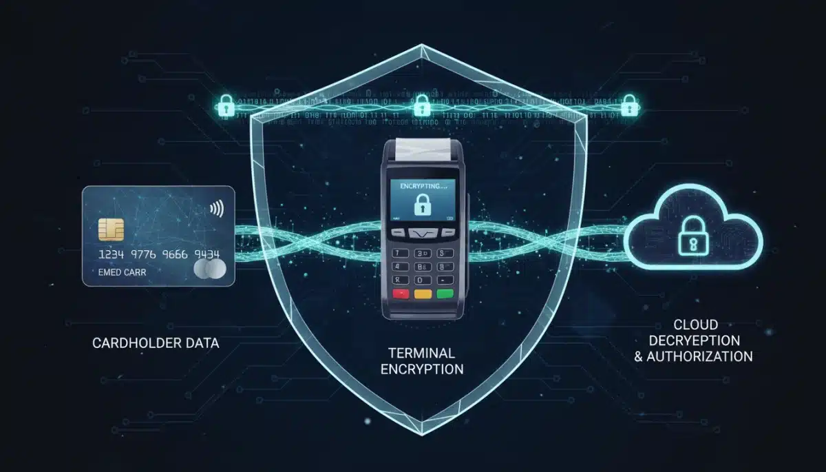 Secure data flow in EMV transactions, showing encryption and authentication