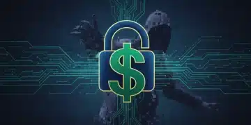 Digital lock and dollar sign representing online financial security and identity theft threat in 2026
