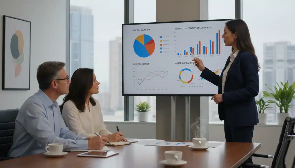 Financial advisor explaining tax implications to a couple
