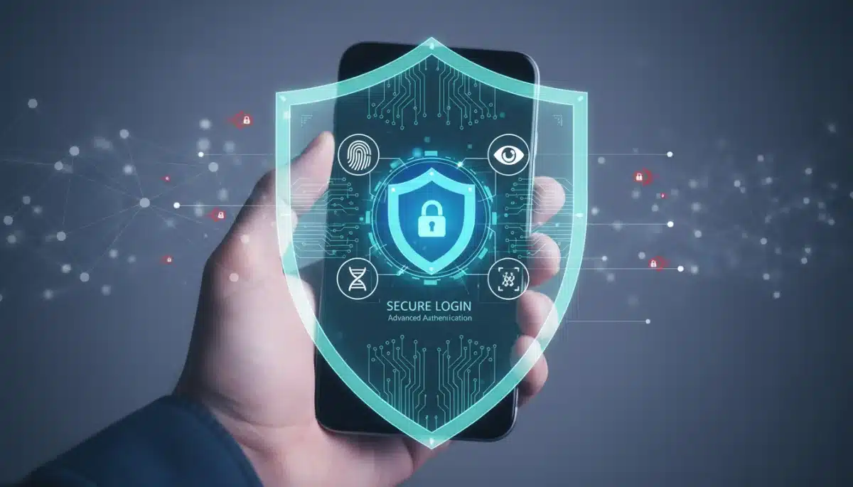 Smartphone with secure login and biometric authentication, symbolizing advanced fraud prevention