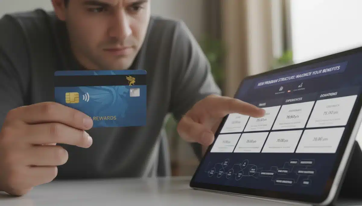 Person analyzing credit card rewards redemption portal on a tablet, considering new program structures.
