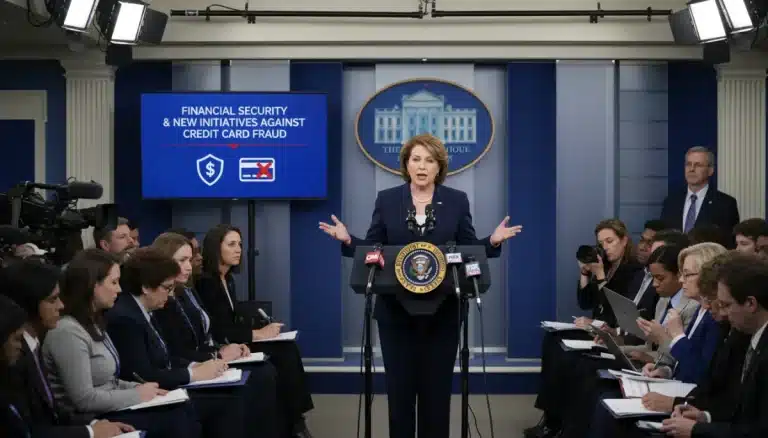 President discusses 2026 initiatives to combat credit card fraud at White House briefing.
