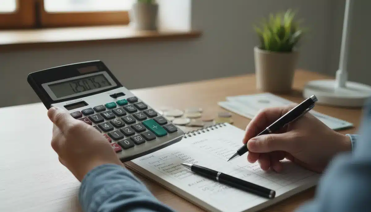 Person calculating budget and expenses for debt reduction
