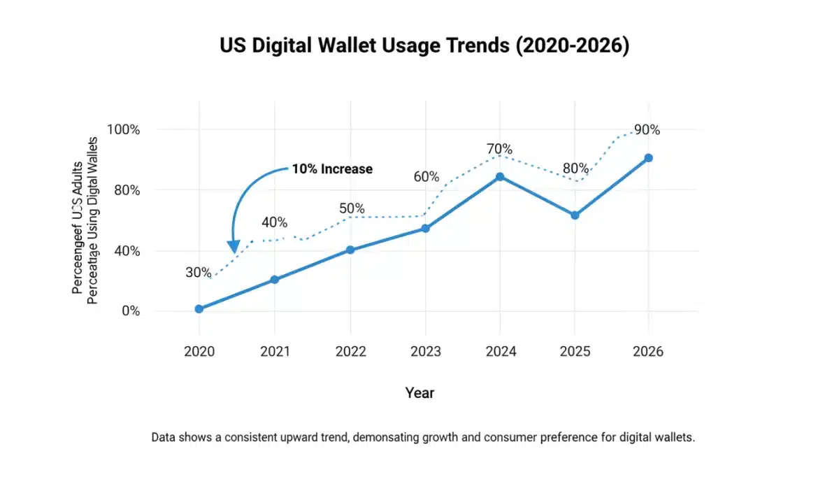 Projected growth of digital wallet usage in the US from 2020 to 2026