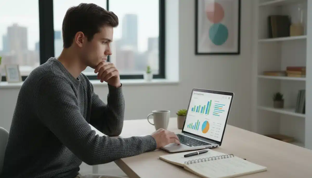 Young adult managing personal finances on a laptop