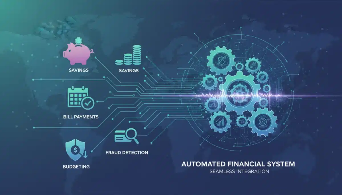 Illustration of automated financial tasks streamlining digital account management.