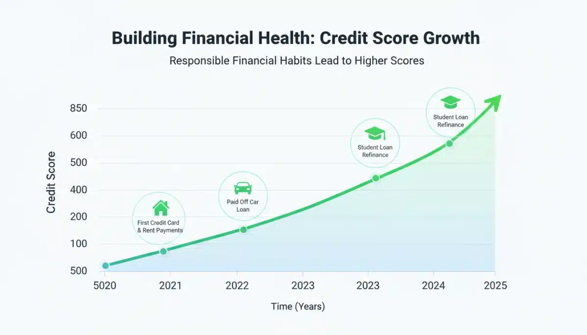 Graph showing credit score improvement over a 12-month period