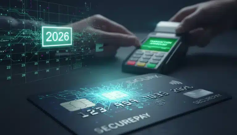 EMV chip card with digital security patterns for 2026 updates