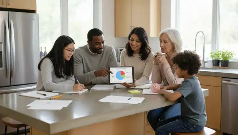 Family budgeting with 50/30/20 rule for US households